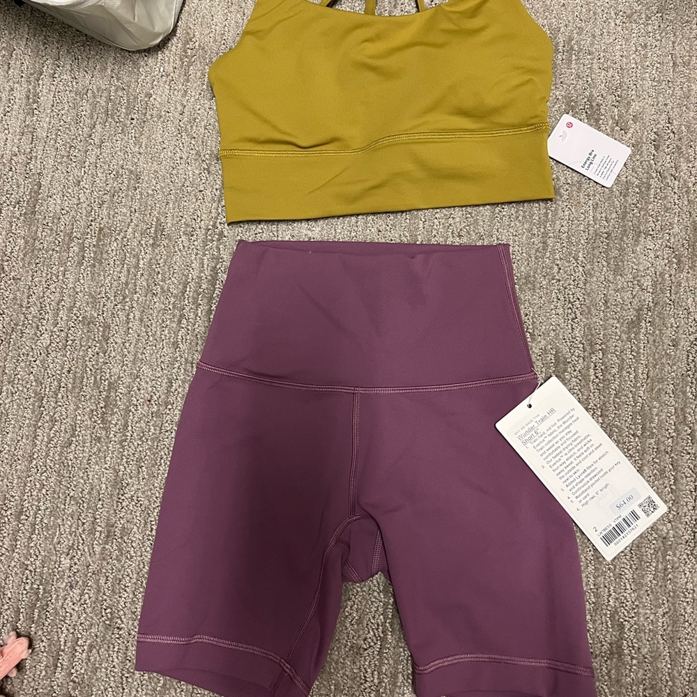 Lululemon Wunder Train biker shorts and long line sports bra brand new